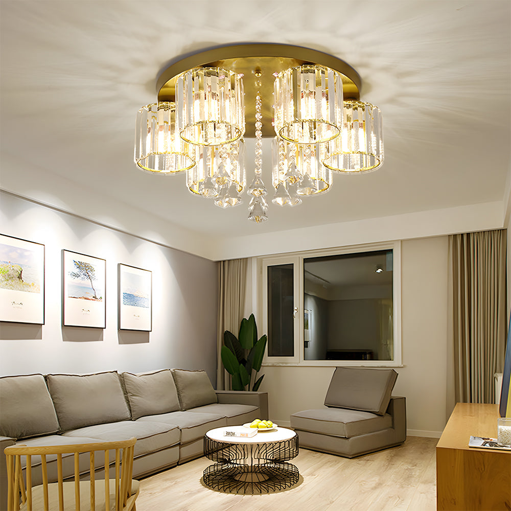 Vespera | Contemporary Multi-Head Crystal Prism Flush Mount Ceiling Light