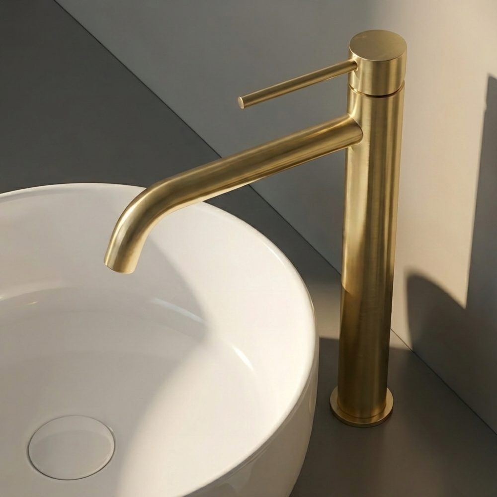 Vela | Modern Tall Bathroom Basin Mixer Tap with Curved Spout