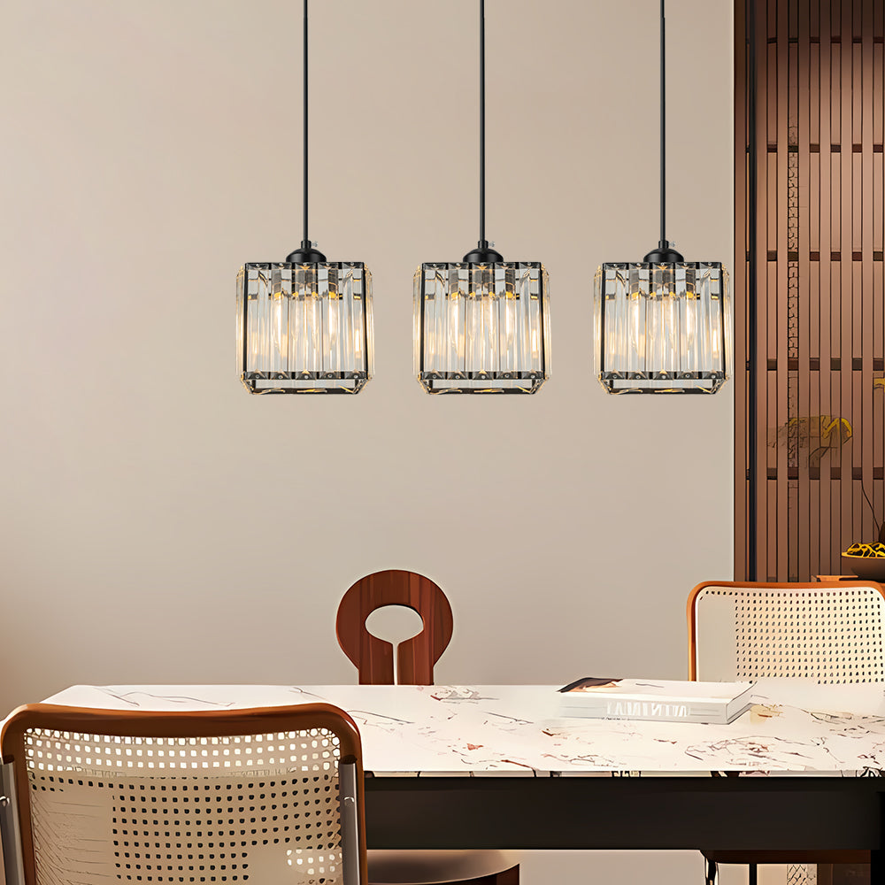Cubica | Contemporary Multi-Light Metal And Crystal Prism Pendant Light