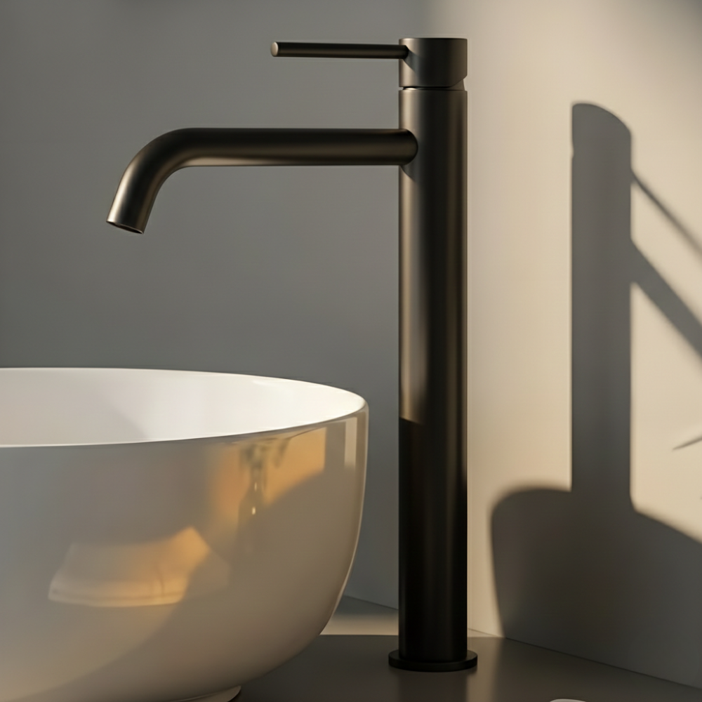 Vela | Modern Tall Bathroom Basin Mixer Tap with Curved Spout