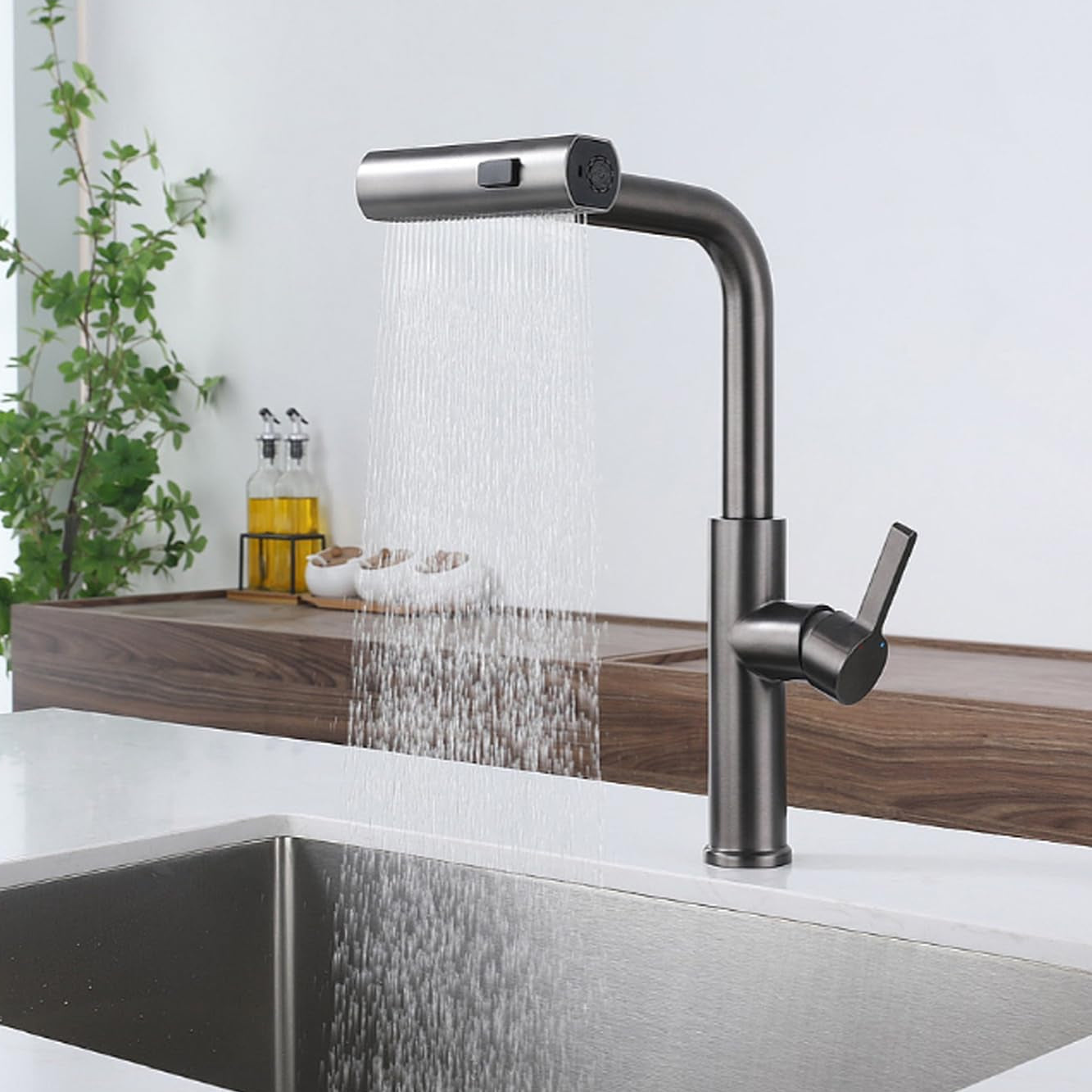 Kalsvane | Nordic L-Shaped Retractable Spout Kitchen Sink Mixer Tap