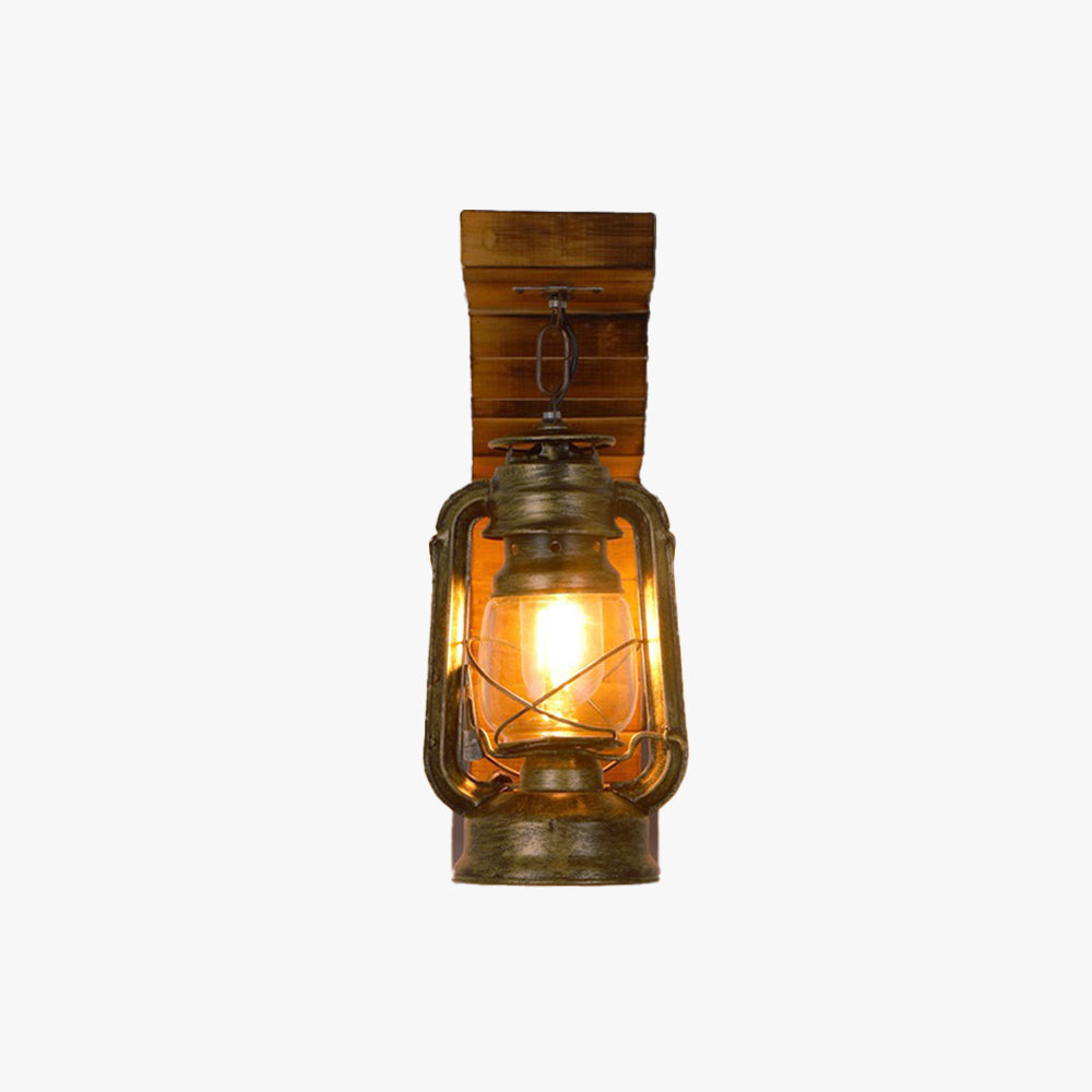 Elgard | Vintage Rustic Lantern Pine Wood Wall Light