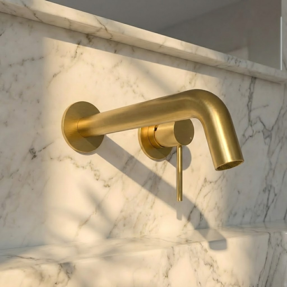 Alta | Modern Wall Mounted Bathroom Basin Mixer Tap with Curved Spout