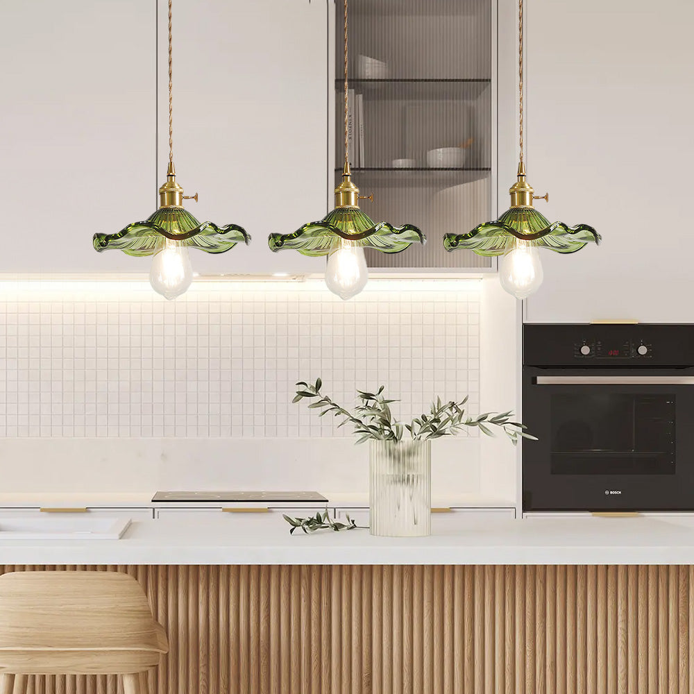 Floria | Elegant Hibiscus Flower Shaped Fluted Glass Pendant Light