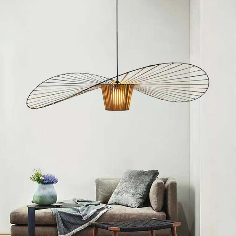 Velnari | Sculptural Wave Metal and Petal Fabric Pendant Light