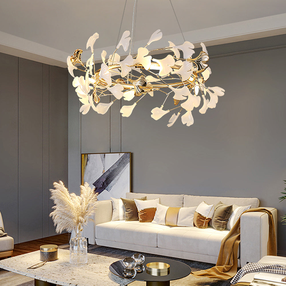 Aelora | Leaf Silhouette Ceramic Petal Modern Chandelier