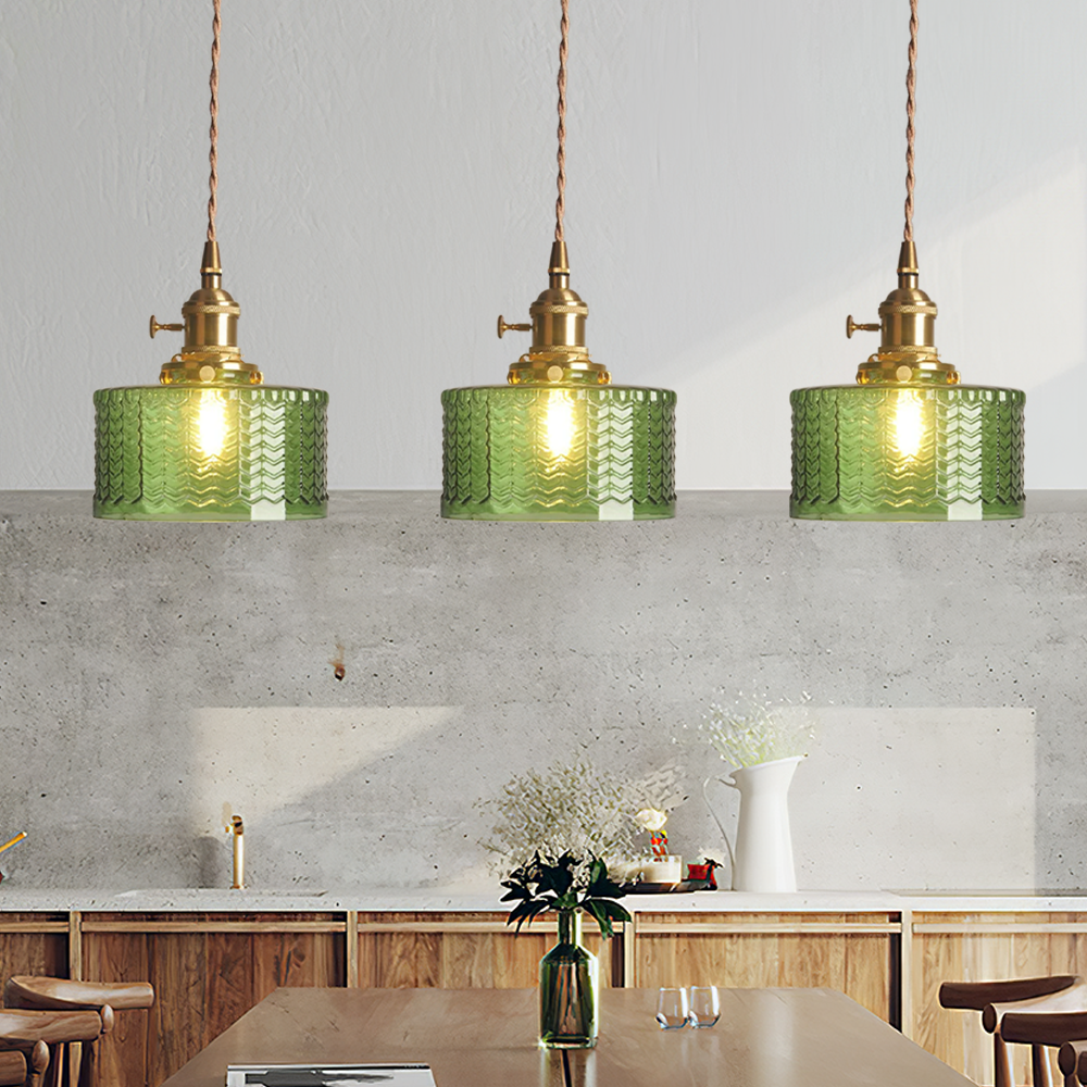 Viridis | Retro Textured Glass Cylinder Pendant Light
