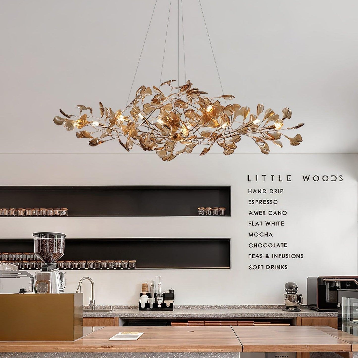 Solasvren | Ginkgo Leaf Acrylic Organic Canopy Sculptural Chandelier