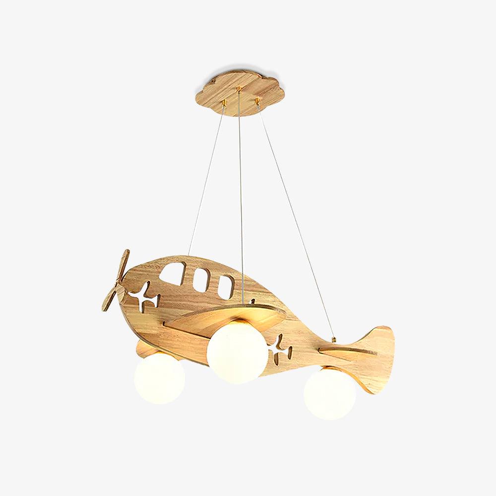 Tethelis | Airplane Shaped Timber Artful Glass Globe Pendant Light