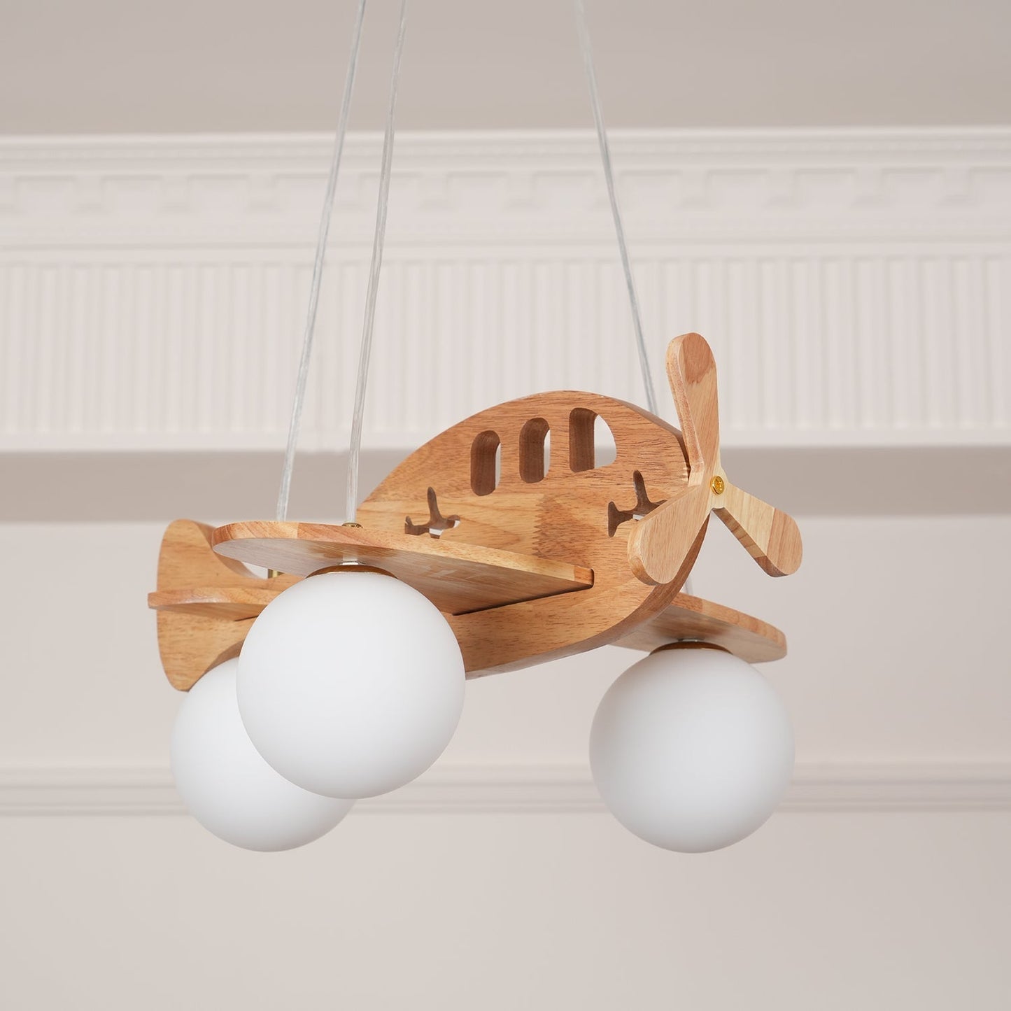 Tethelis | Airplane Shaped Timber Artful Glass Globe Pendant Light