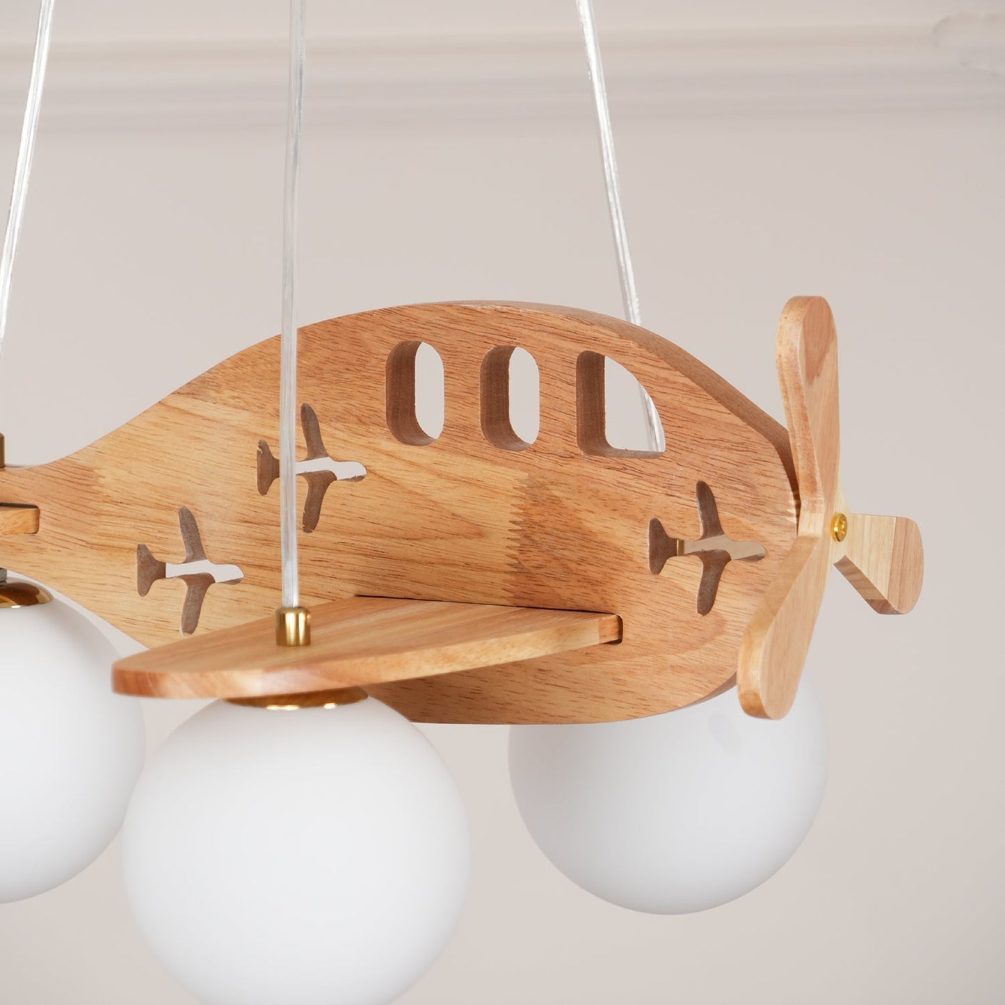 Tethelis | Airplane Shaped Timber Artful Glass Globe Pendant Light