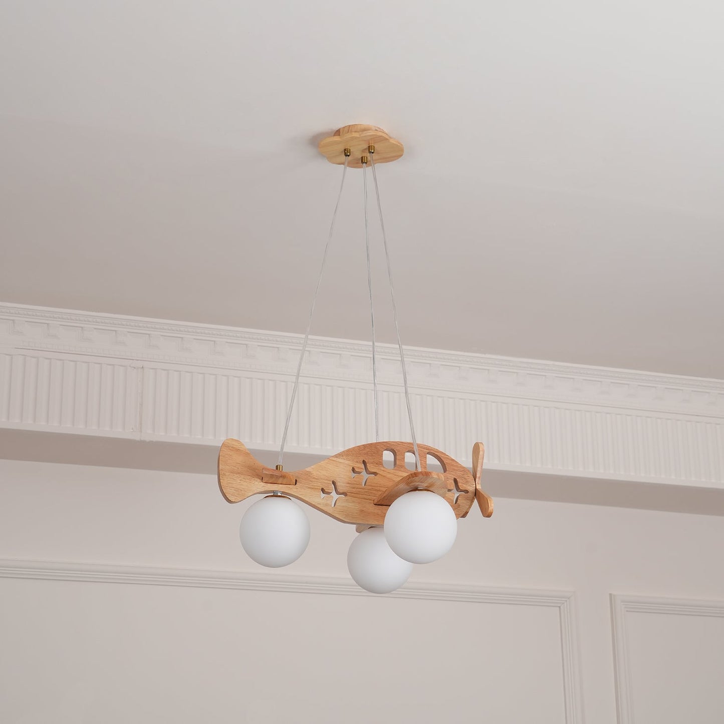 Tethelis | Airplane Shaped Timber Artful Glass Globe Pendant Light
