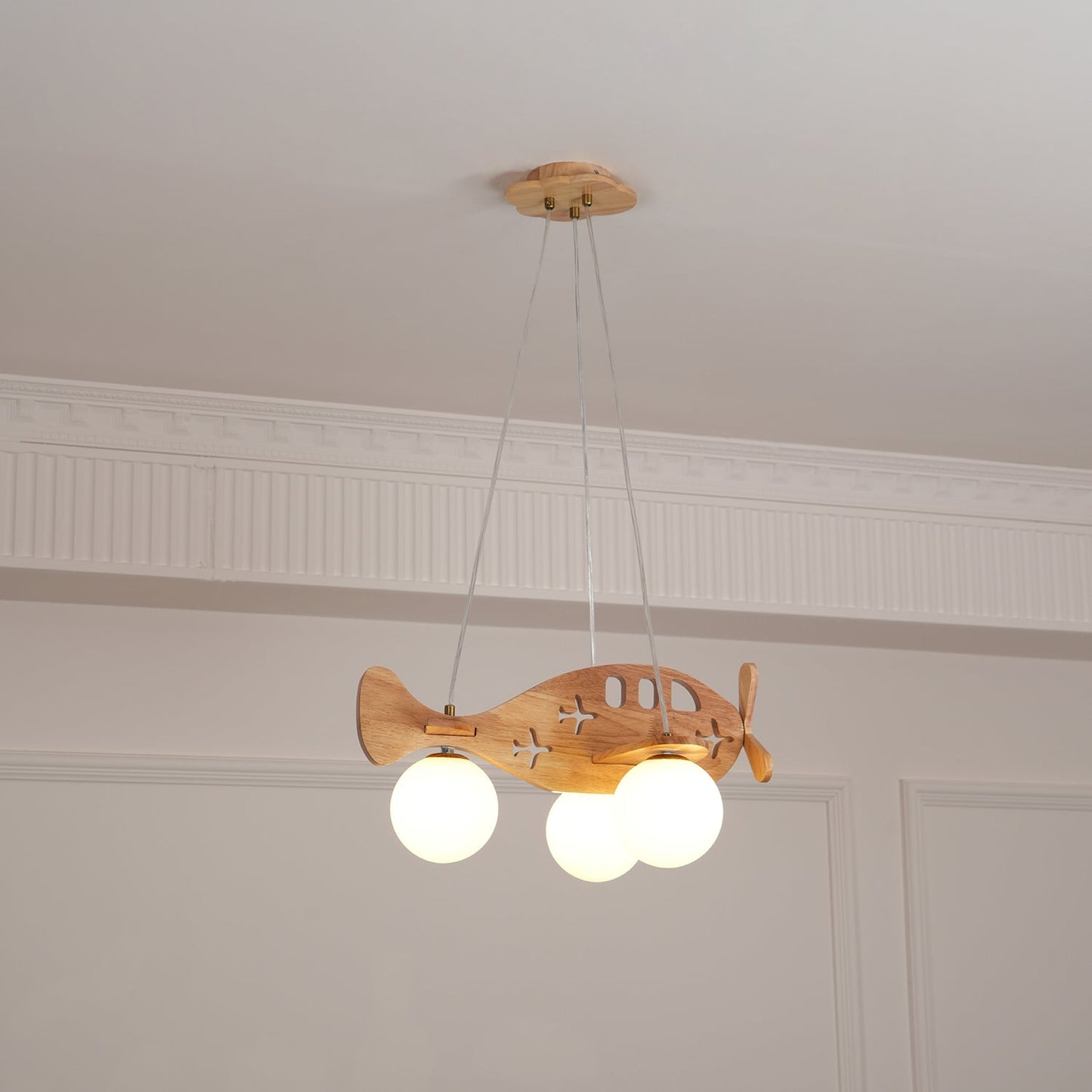 Tethelis | Airplane Shaped Timber Artful Glass Globe Pendant Light