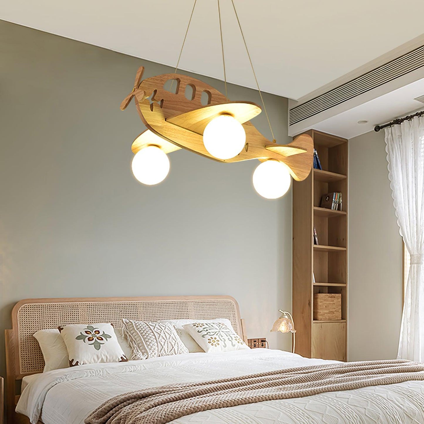 Tethelis | Airplane Shaped Timber Artful Glass Globe Pendant Light