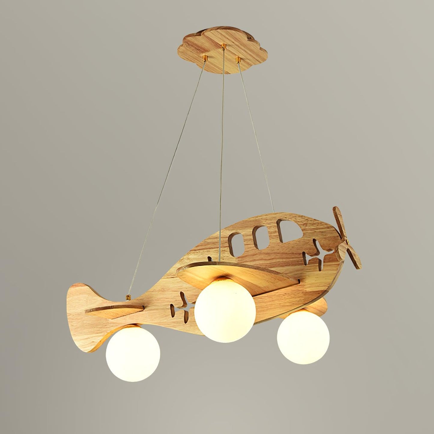 Tethelis | Airplane Shaped Timber Artful Glass Globe Pendant Light