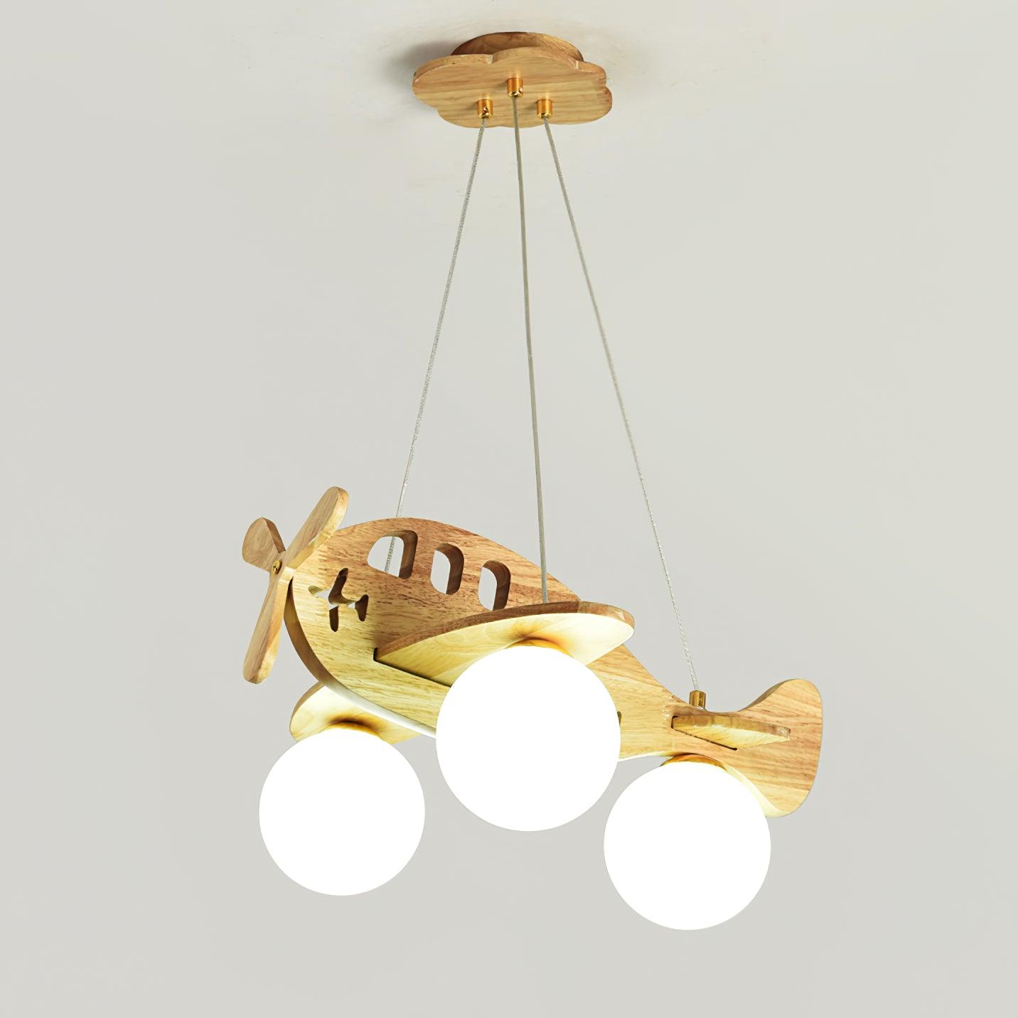 Tethelis | Airplane Shaped Timber Artful Glass Globe Pendant Light