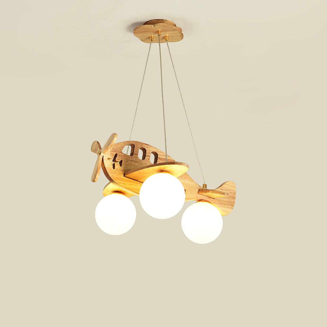 Tethelis | Airplane Shaped Timber Artful Glass Globe Pendant Light