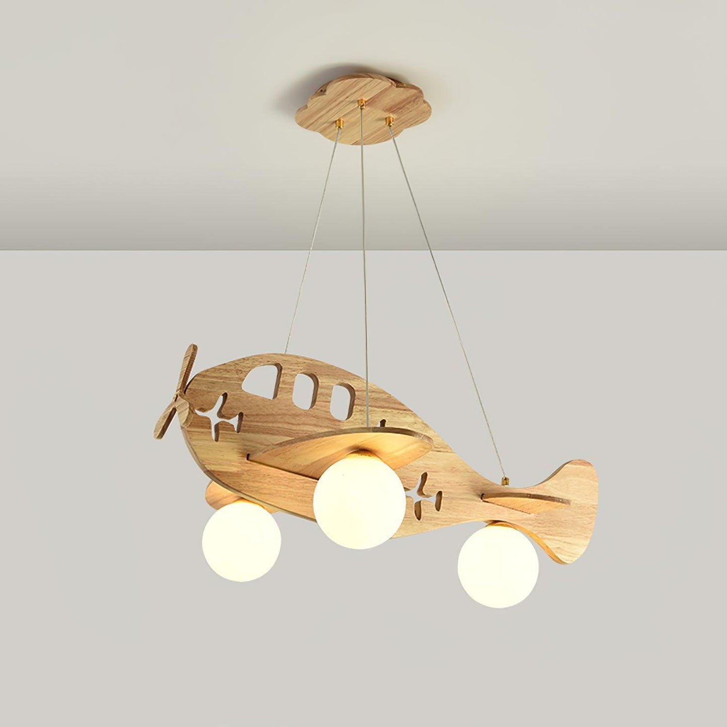 Tethelis | Airplane Shaped Timber Artful Glass Globe Pendant Light