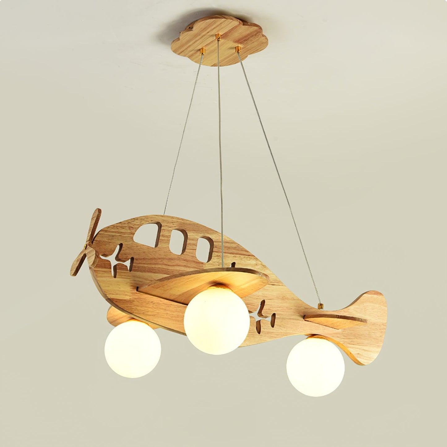 Tethelis | Airplane Shaped Timber Artful Glass Globe Pendant Light