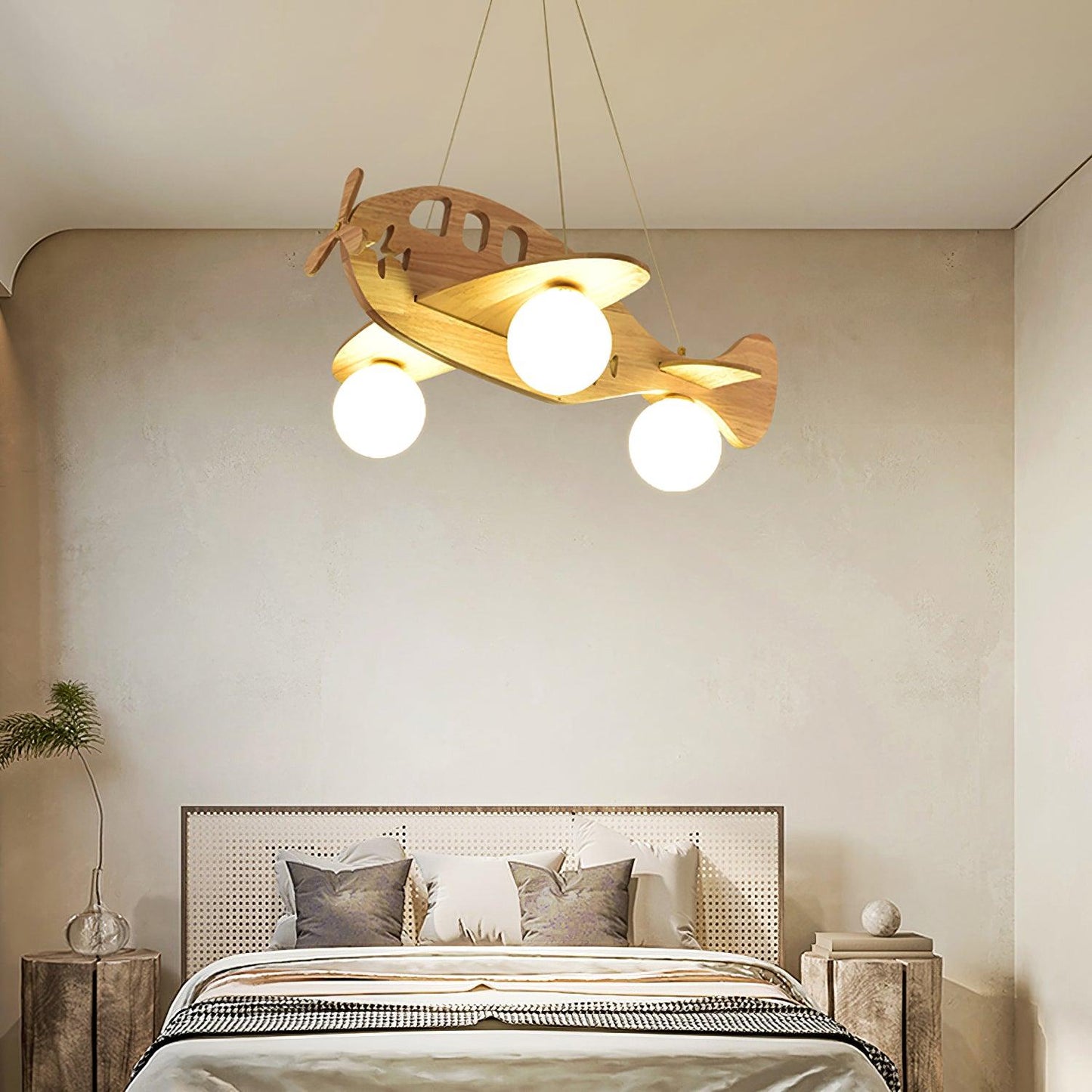 Tethelis | Airplane Shaped Timber Artful Glass Globe Pendant Light