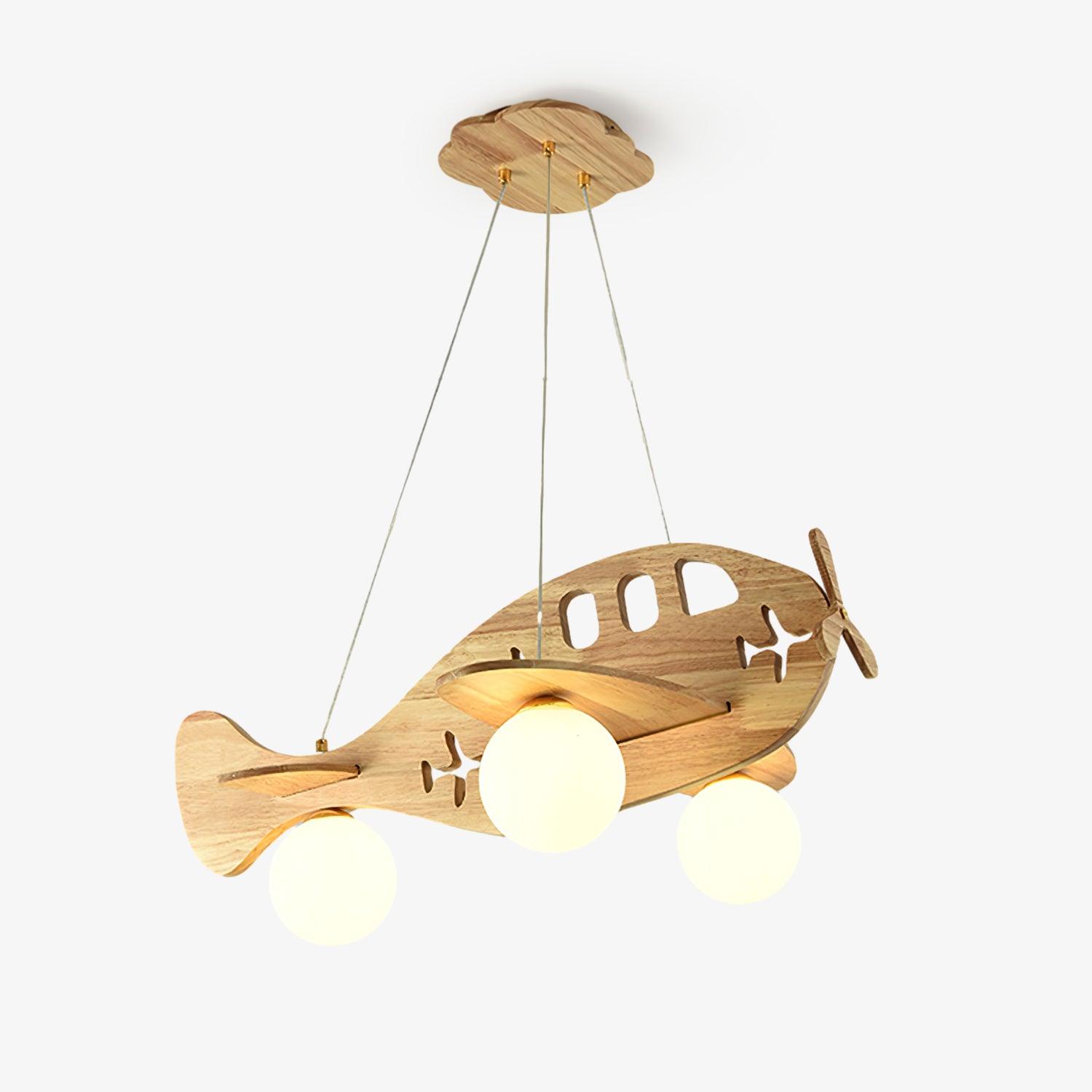 Tethelis | Airplane Shaped Timber Artful Glass Globe Pendant Light