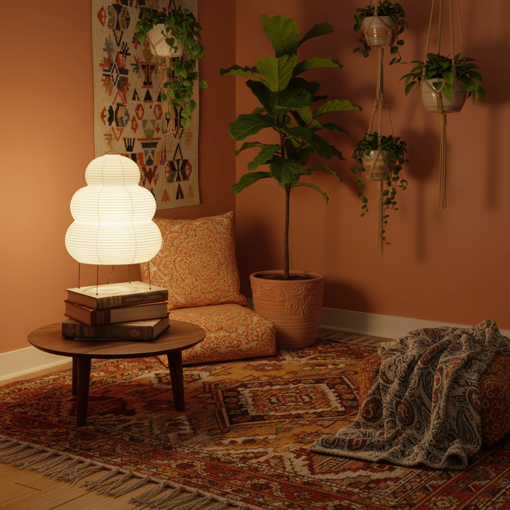 Kryntaleo | Japanese Ribbed Bamboo Silhouette Oriental Accent Table Lamp