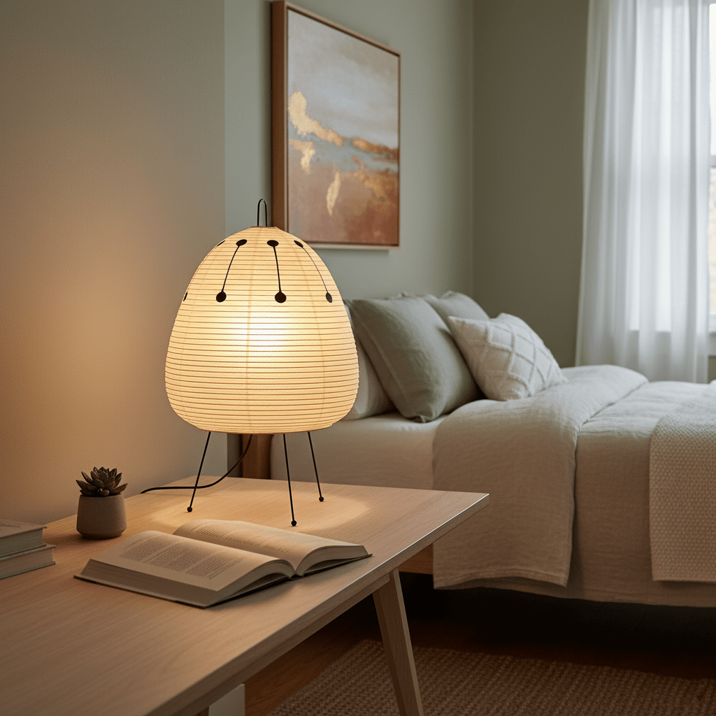 Kryntaleo | Japanese Ribbed Bamboo Silhouette Oriental Accent Table Lamp
