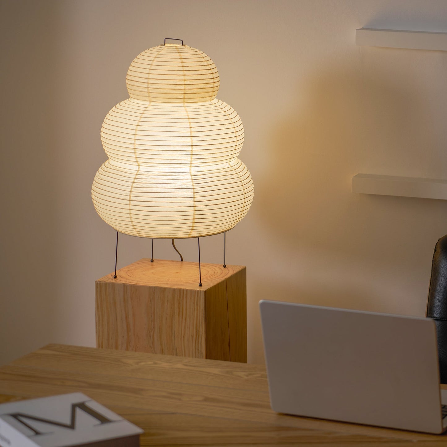 Kryntaleo | Japanese Ribbed Bamboo Silhouette Oriental Accent Table Lamp