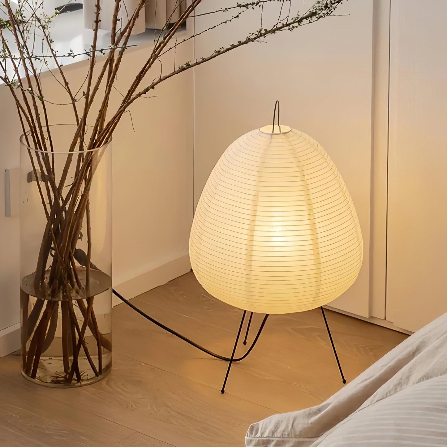 Kryntaleo | Japanese Ribbed Bamboo Silhouette Oriental Accent Table Lamp