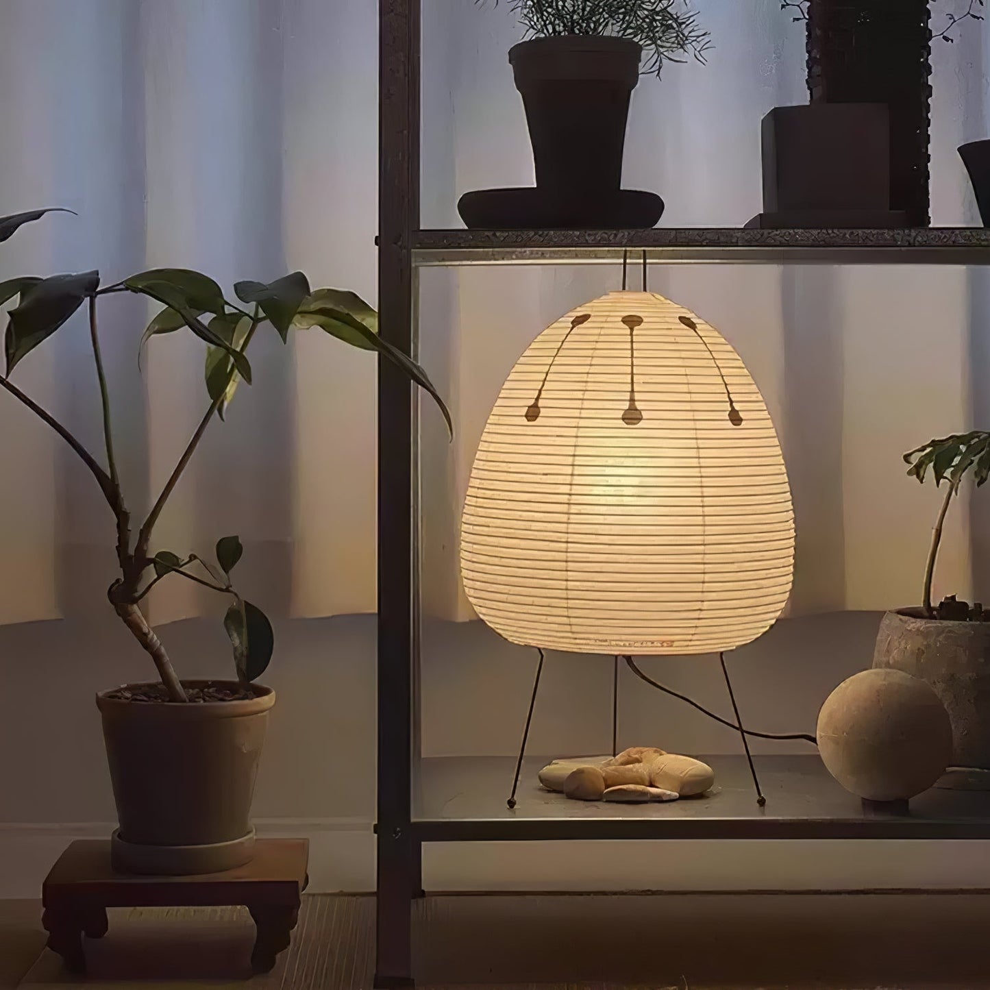 Kryntaleo | Japanese Ribbed Bamboo Silhouette Oriental Accent Table Lamp