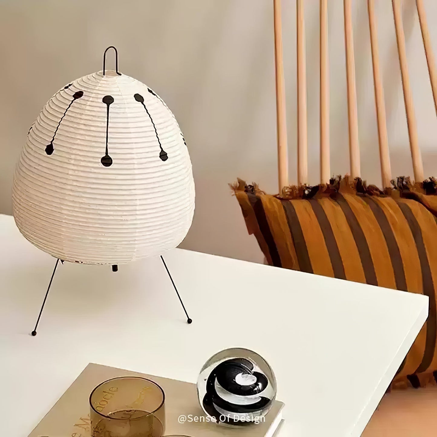 Kryntaleo | Japanese Ribbed Bamboo Silhouette Oriental Accent Table Lamp