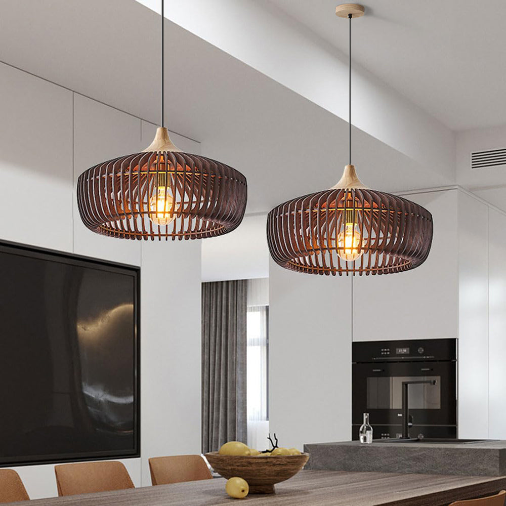 Komorebi | Slatted Wooden Dome Japanese Pendant Light
