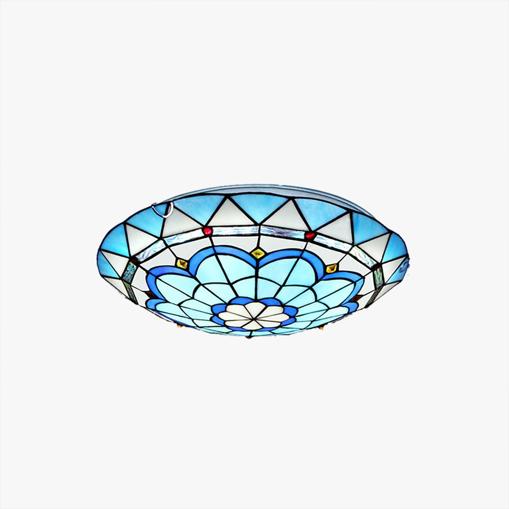 Eldiris | Tiffany Glass Mosaic Flush Mount Ceiling Light