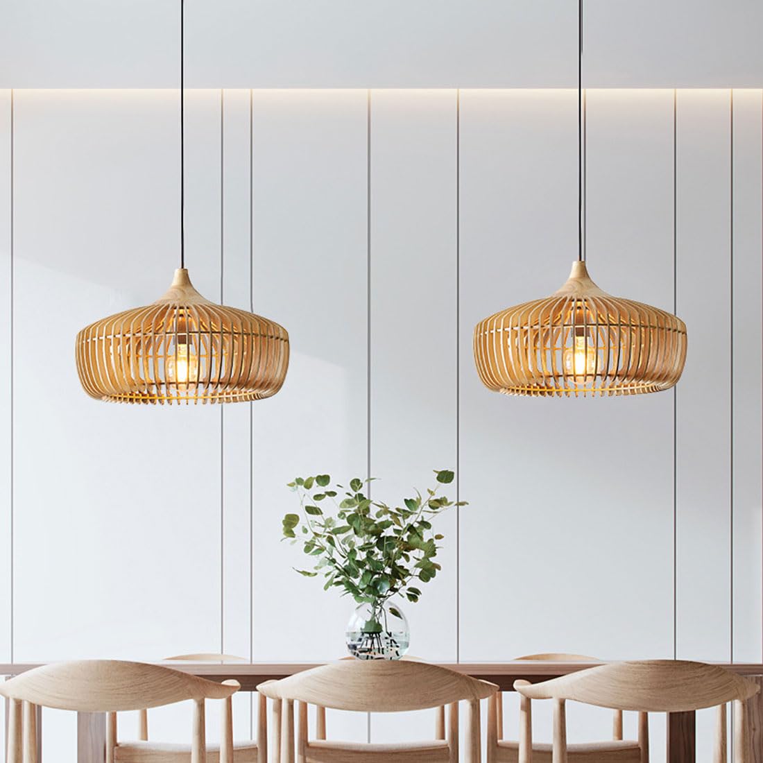 Komorebi | Slatted Wooden Dome Japanese Pendant Light