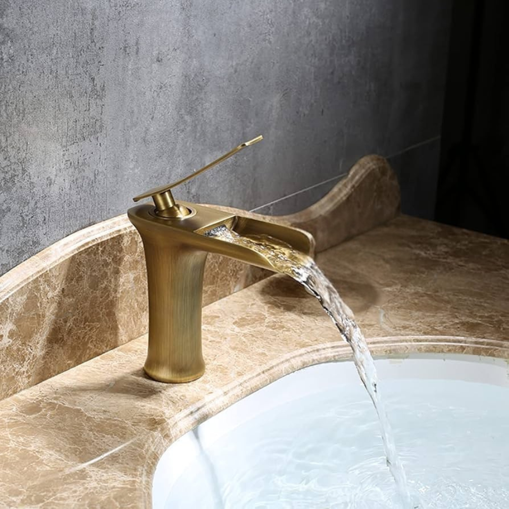 Aerithen | Modern Low Arc Vessel Waterfall Spout Bathroom Sink Tap