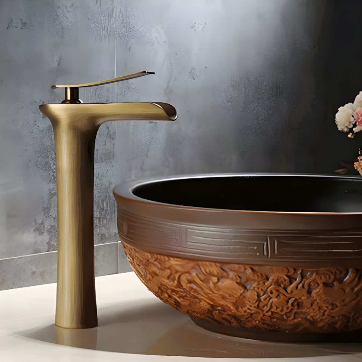 Aerithen | Modern Low Arc Vessel Waterfall Spout Bathroom Sink Tap