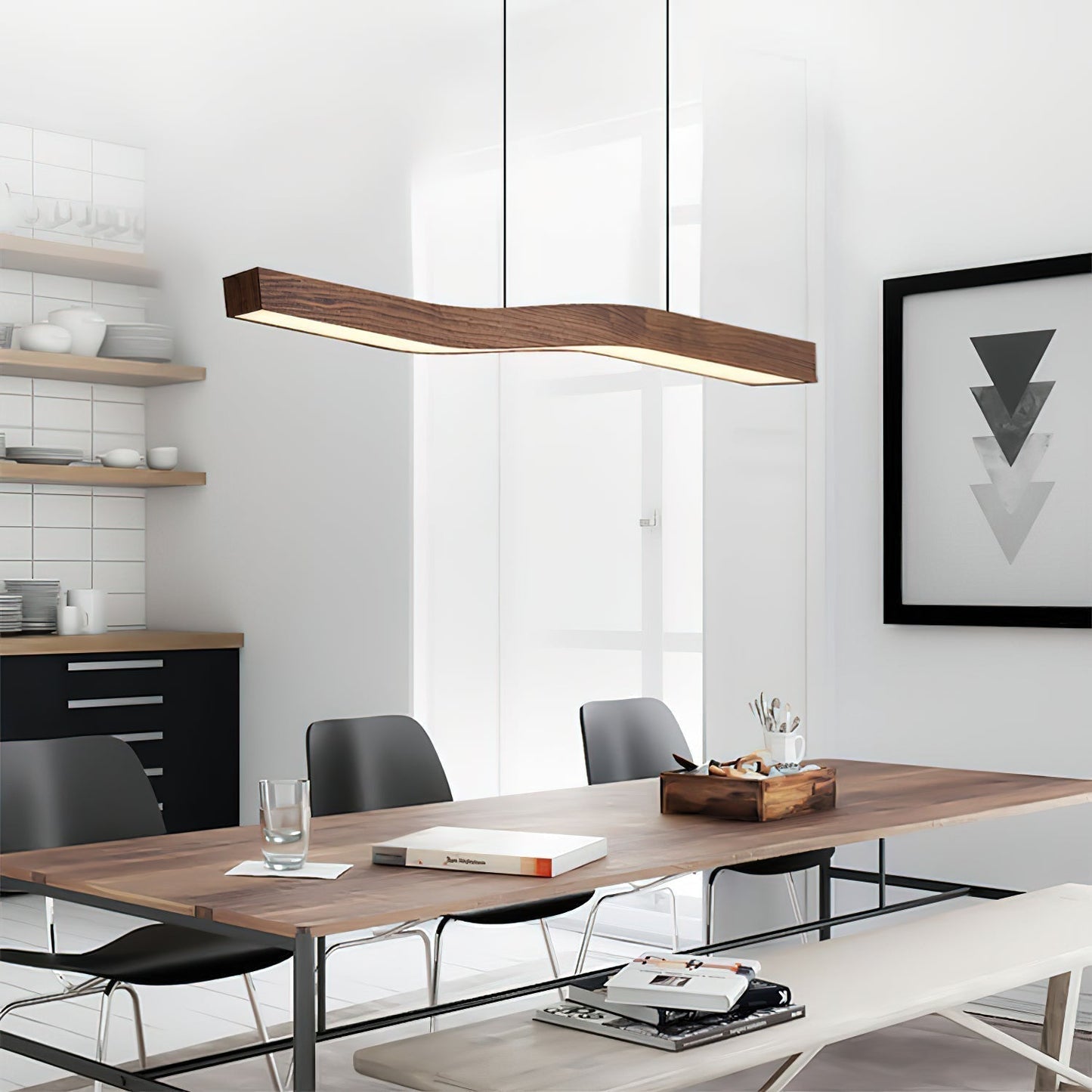 Erisun | Linear Arching Nordic Timber Pendant Light