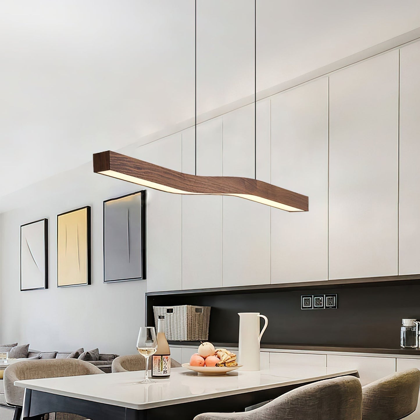 Erisun | Linear Arching Nordic Timber Pendant Light