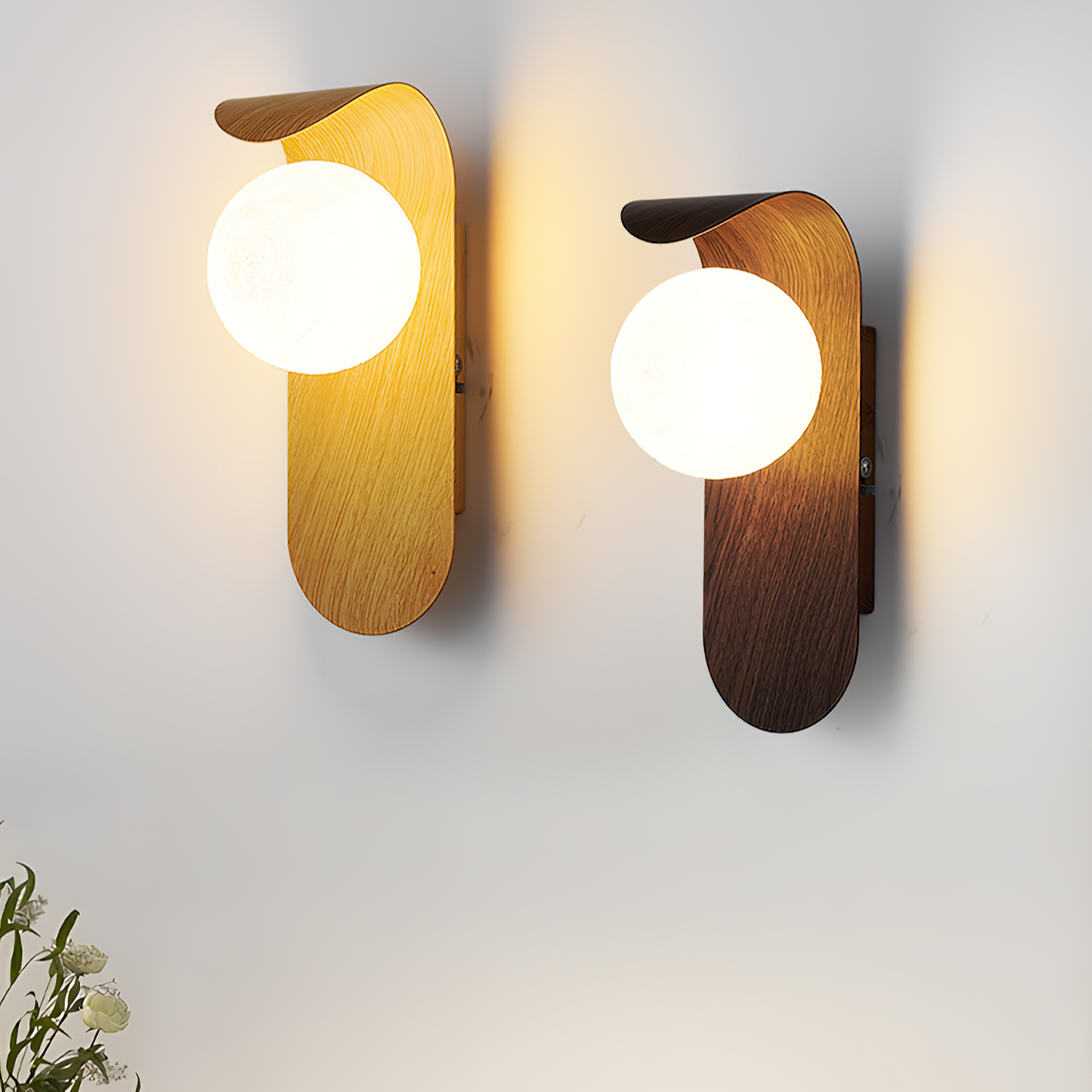 Lythose | Modern Arched Wood Grain Wall Light with Ball Globe