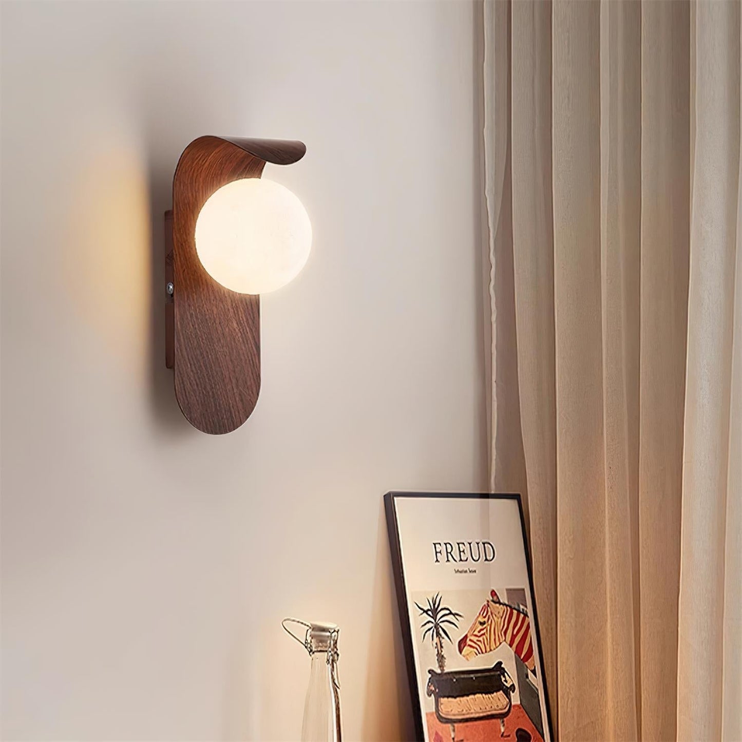 Lythose | Modern Arched Wood Grain Wall Light with Ball Globe