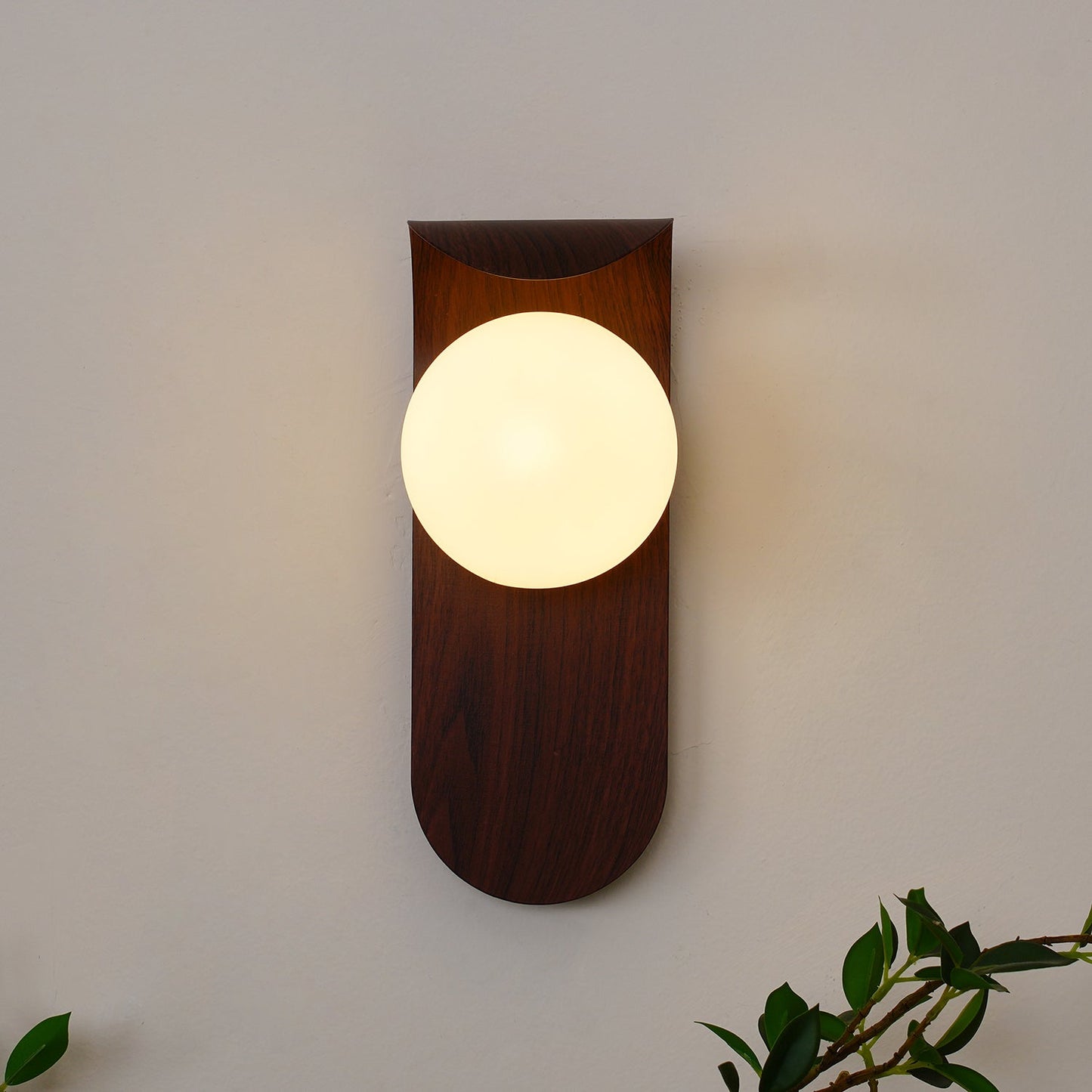 Lythose | Modern Arched Wood Grain Wall Light with Ball Globe