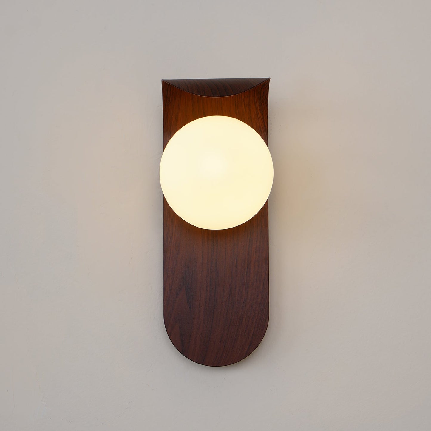 Lythose | Modern Arched Wood Grain Wall Light with Ball Globe
