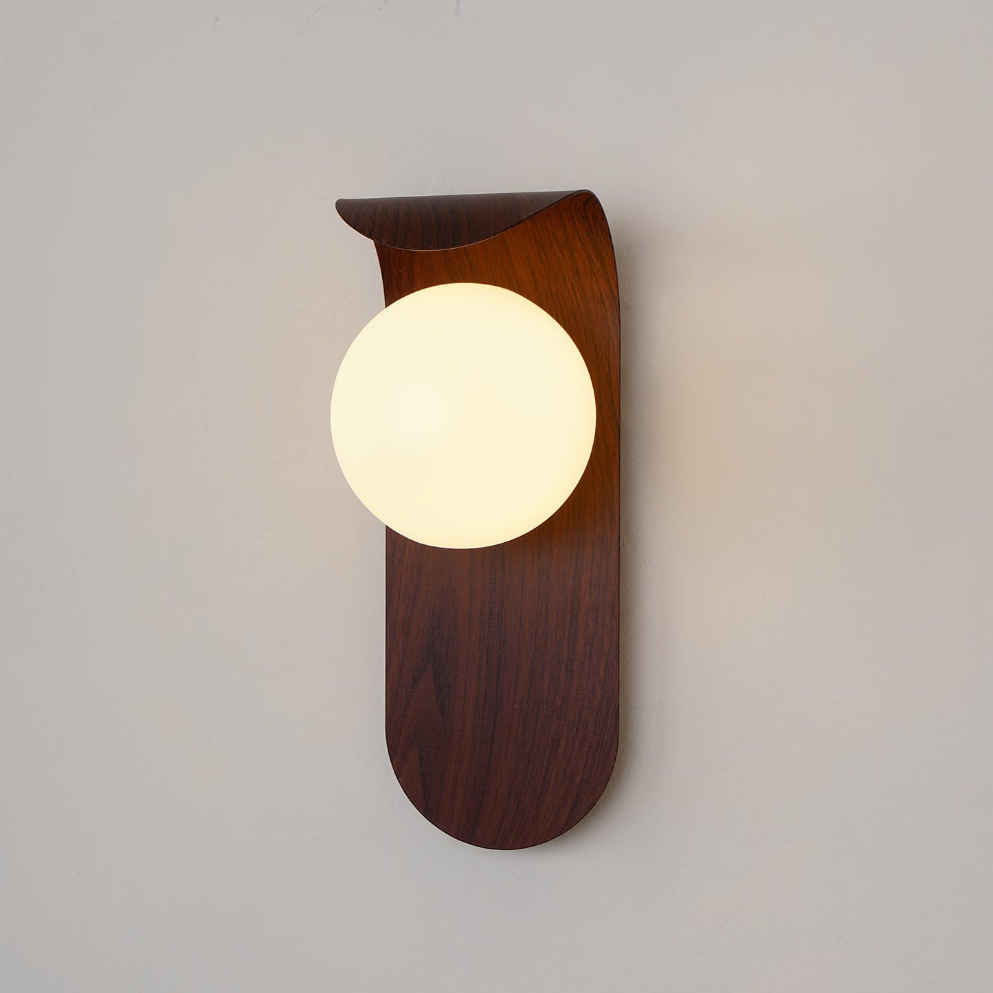 Lythose | Modern Arched Wood Grain Wall Light with Ball Globe
