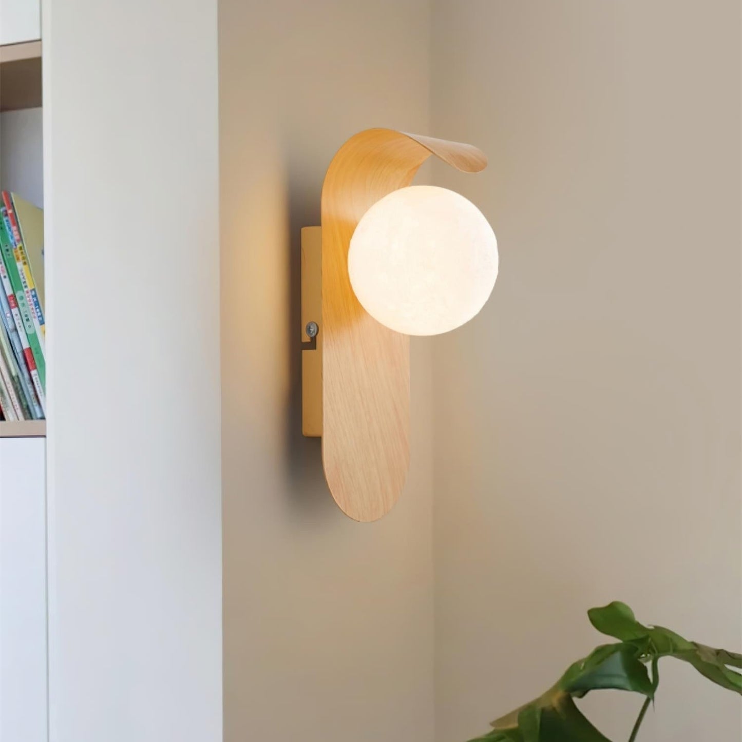 Lythose | Modern Arched Wood Grain Wall Light with Ball Globe