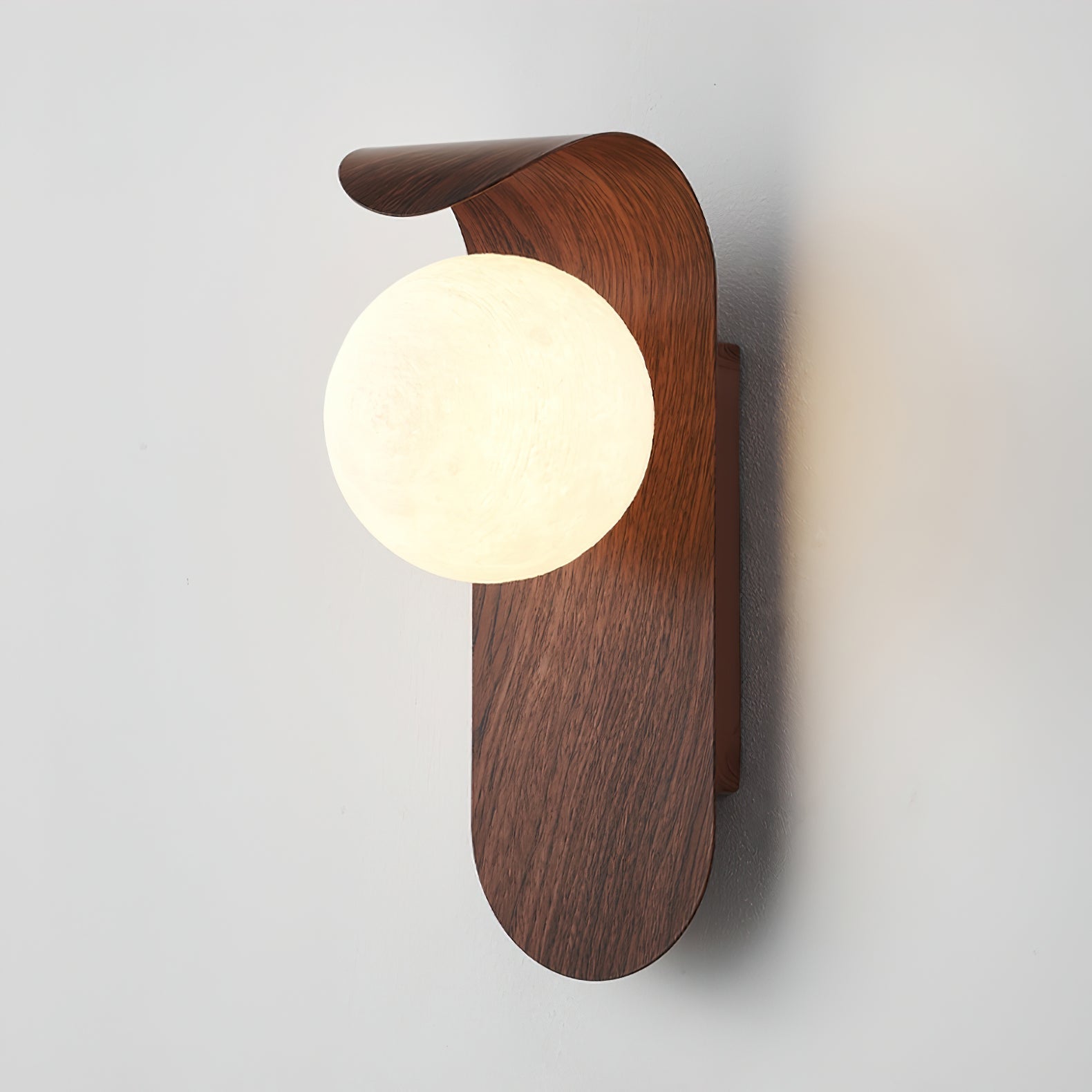 Lythose | Modern Arched Wood Grain Wall Light with Ball Globe