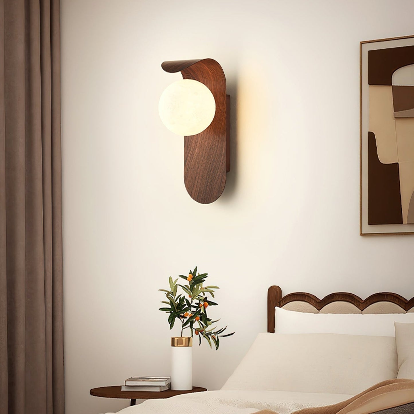 Lythose | Modern Arched Wood Grain Wall Light with Ball Globe