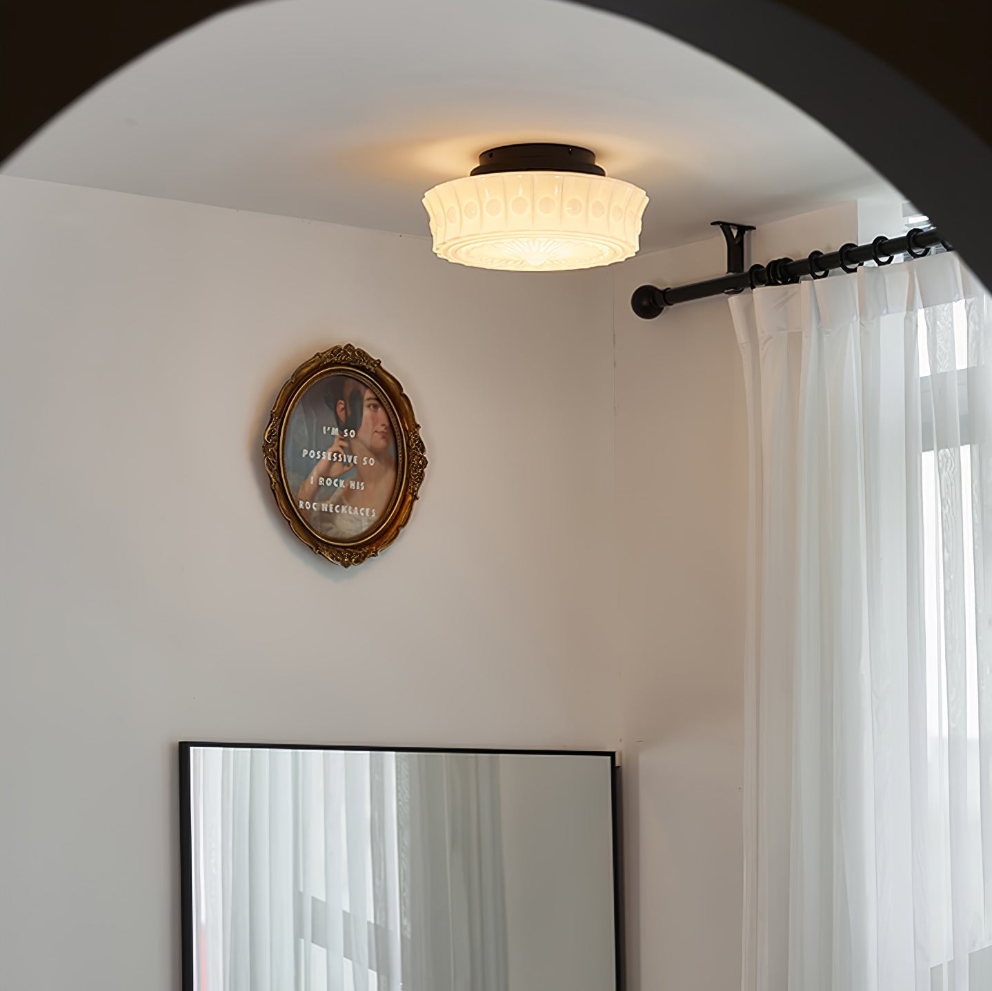 Solvendi | Minimalist Geometric Glass Bowl Semi Flush Ceiling Light