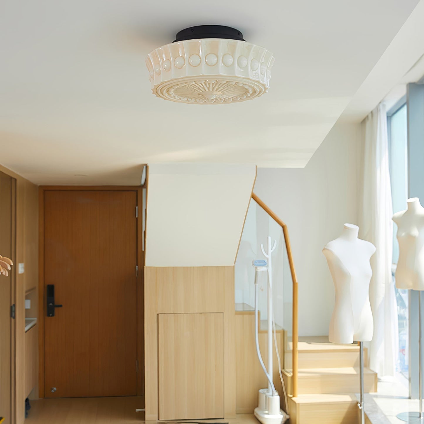 Solvendi | Minimalist Geometric Glass Bowl Semi Flush Ceiling Light