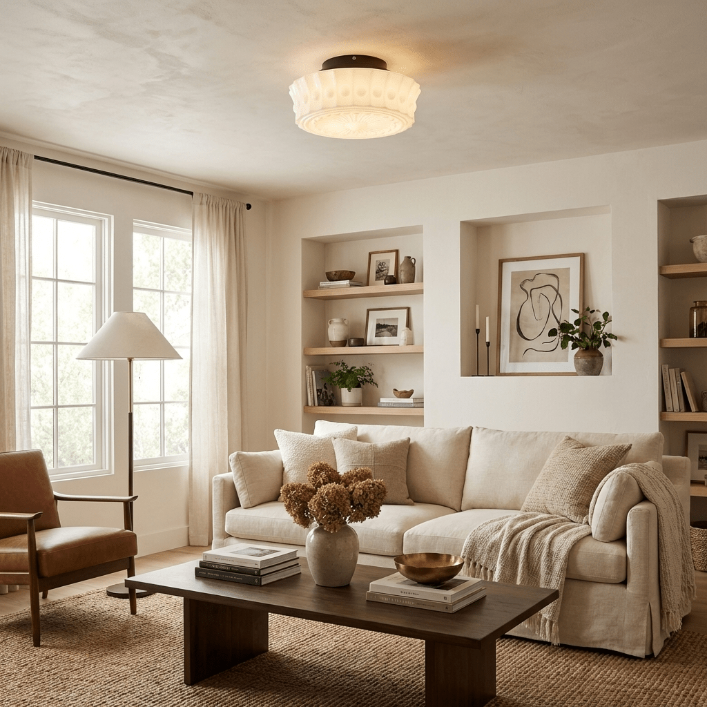 Solvendi | Minimalist Geometric Glass Bowl Semi Flush Ceiling Light