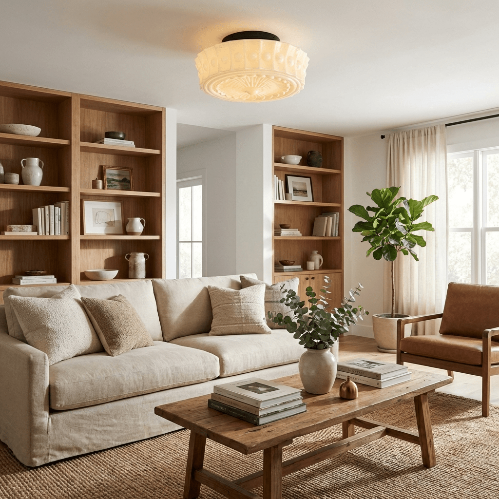 Solvendi | Minimalist Geometric Glass Bowl Semi Flush Ceiling Light